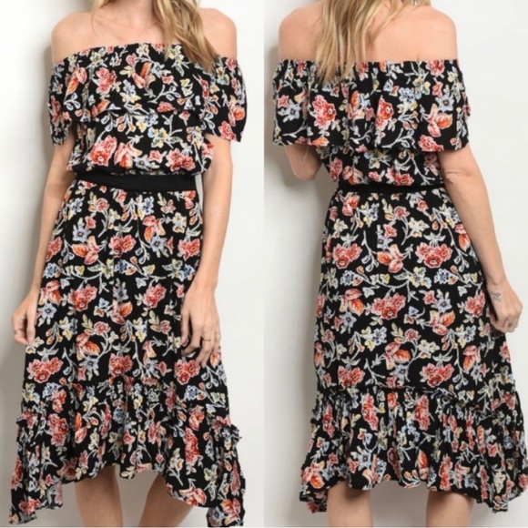 Floral Printed Ruffle Detail Dress With Elastic Waist main image 1